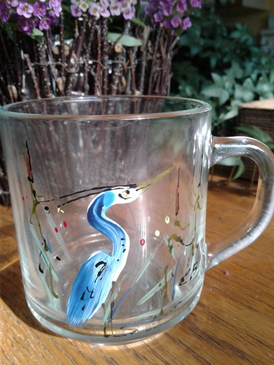 Mug from Linda's last visit...hand-painted crane